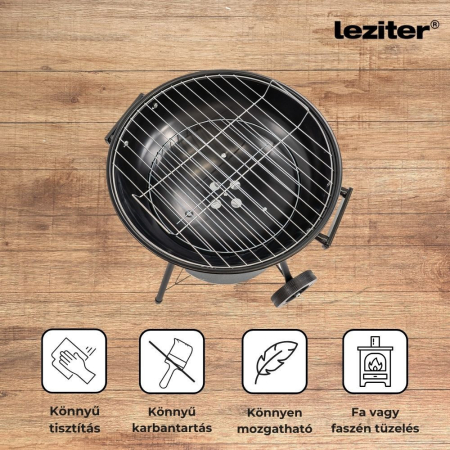 Leziter Grătar de grădină din lemn cu grătar cu bile pe roți [4]