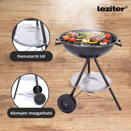 Leziter Grătar de grădină din lemn cu grătar cu bile pe roți [5]