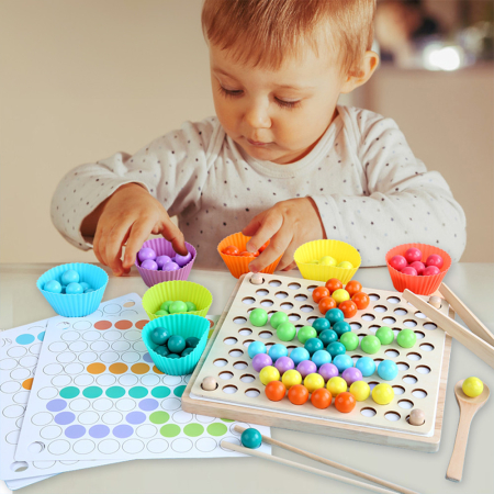 Leziter Joc de masă din lemn 3 în 1, puzzle-uri cu bile, șah zburător [3]