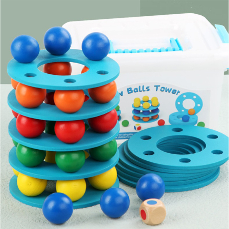 Produse temporar indisponibile - Leziter Joc de masă din lemn Montessori cu turnul cu bile curcubeu