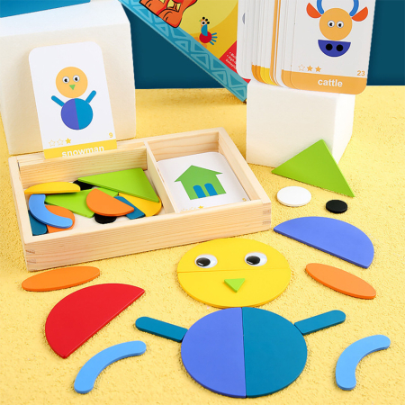 Leziter Joc magnetic tangram din lemn cu cărți englezești, nivel intermediar [1]