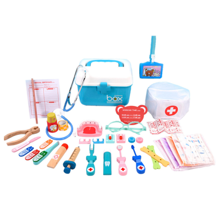 Jucării lemn - Leziter Jucărie dentist din lemn cu 38 de accesorii, albastră