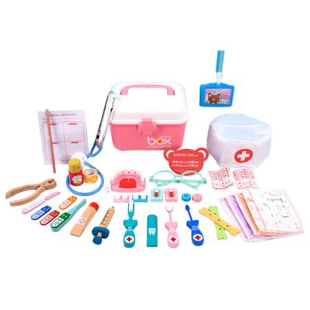 Jucării lemn - Leziter Jucărie dentist din lemn cu 38 de accesorii, roz