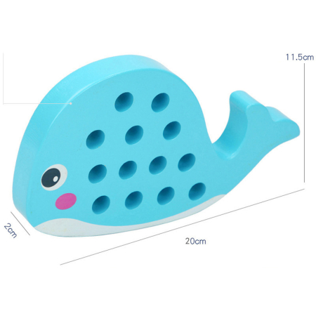 Leziter Jucărie din lemn în formă de balenă cu șireturi [2]