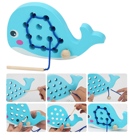 Leziter Jucărie din lemn în formă de balenă cu șireturi [1]