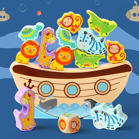 Leziter Jucărie din lemn pentru dezvoltare și echilibrare, arcă cu animale [1]