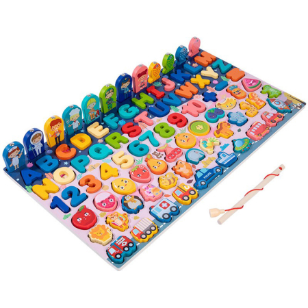 Jucării lemn - Leziter Jucărie Montessori din lemn 6 în 1, educativă și care potrivește formele