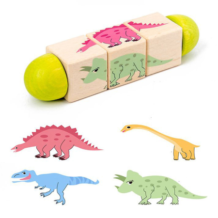 Jucării lemn - Leziter Mini puzzle cu cilindri cu animale, jucărie din lemn Montessori