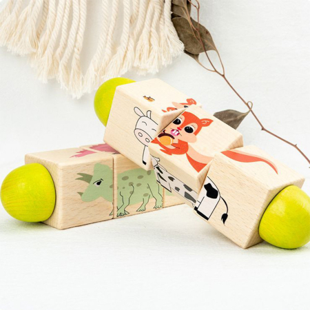 Leziter Mini puzzle cu cilindri cu animale, jucărie din lemn Montessori [6]