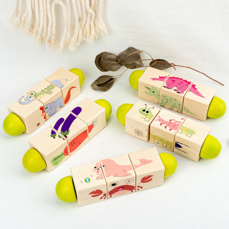 Leziter Mini puzzle cu cilindri cu animale, jucărie din lemn Montessori [2]