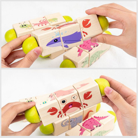 Leziter Mini puzzle cu cilindri cu animale, jucărie din lemn Montessori [5]