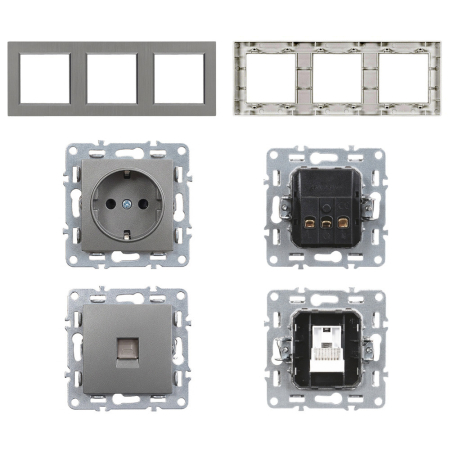 Leziter Nova III două prize cu conector UTP cu cadru gri [4]
