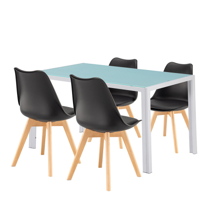 Mobilier - Leziter Nuvia 4+1 set de sufragerie alb-negru