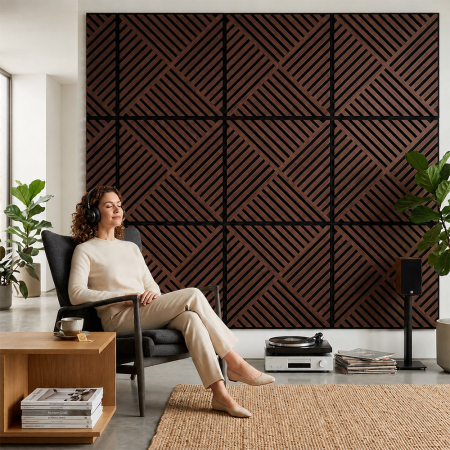 Leziter Panou acustic de perete Deco VIII cu aspect de nuc, 60x60x1,8 cm [1]