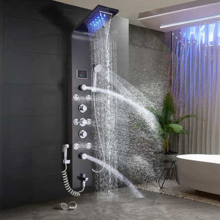 Leziter Panou de duș cu hidromasaj Aquapro negru [1]