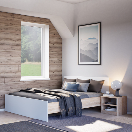 Leziter Pat dublu Miami fără cadru 140x200 cm alb-stejar sonoma [1]