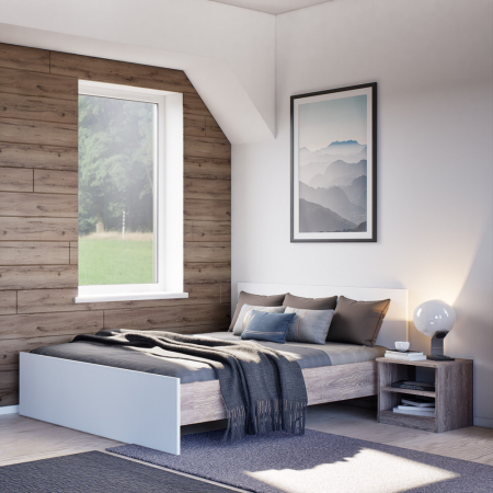 Leziter Pat dublu Miami fără cadru 140x200 cm alb-stejar York [1]