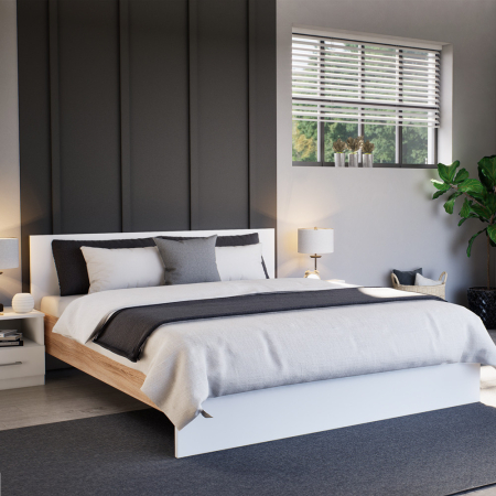 Leziter Pat dublu Miami fără cadru 160x200 cm alb-stejar sonoma [1]