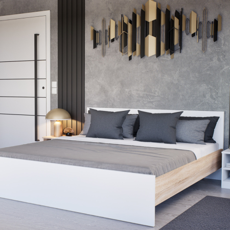 Leziter Pat dublu Miami fără cadru 180x200 cm alb-stejar sonoma [1]