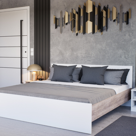 Leziter Pat dublu Miami fără cadru 180x200 cm alb-stejar York [1]