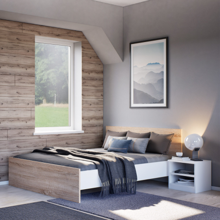 Leziter Pat dublu Miami fără cadru de pat 140x200 cm stejar sonoma-alb [1]