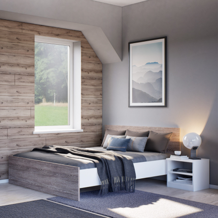 Leziter Pat dublu Miami fără cadru de pat 140x200 cm stejar York-alb [1]