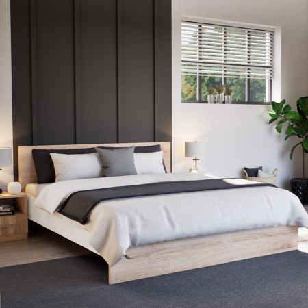 Leziter Pat dublu Miami fără cadru de pat 160x200 cm stejar sonoma-alb [1]