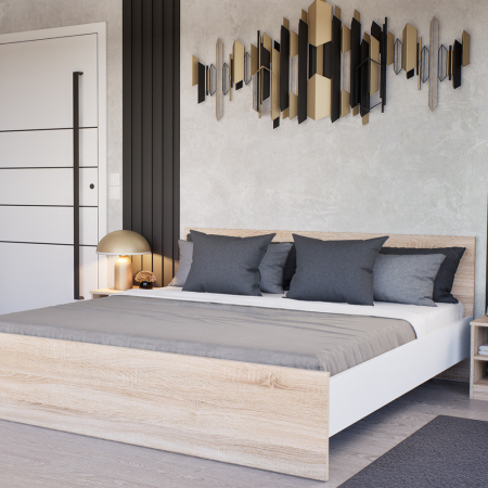 Leziter Pat dublu Miami fără cadru de pat 180x200 cm stejar sonoma-alb [1]