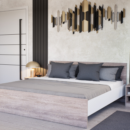 Leziter Pat dublu Miami fără cadru de pat 180x200 cm stejar York-alb [1]