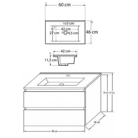 Leziter Porto 60 mobilier de baie inferior cu chiuvetă în antracit țară stejar [1]