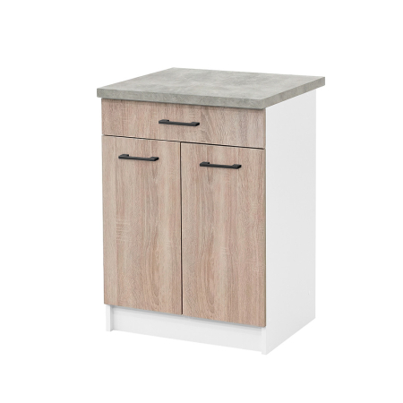 Bucătărie - Leziter Praktik 60 dulap de bază 2 uși 1 sertar, stejar alb-sonoma