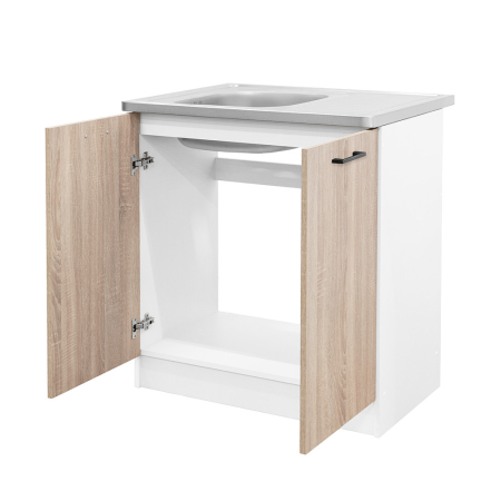 Leziter Praktik 80 dulap de bază cu 2 uși pentru chiuvetă, stejar alb-sona [2]