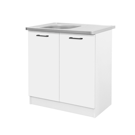 Bucătărie - Leziter Praktik 80 dulap de bază cu 2 uși și chiuvetă, alb-alb