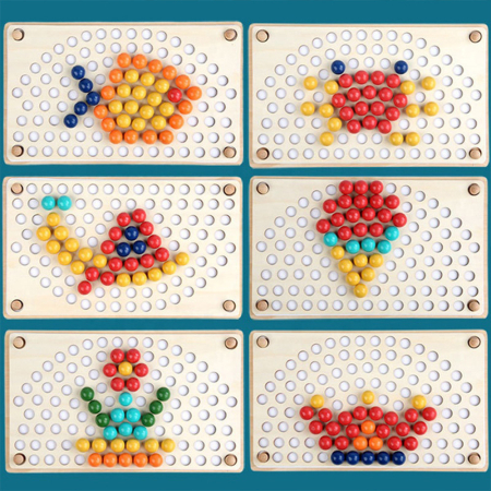 Leziter Puzzle mozaic cu bile curcubeu Montessori din lemn [4]