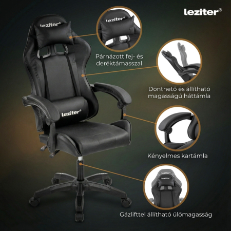 Leziter Raven gamer birou scaun pivotant negru [3]