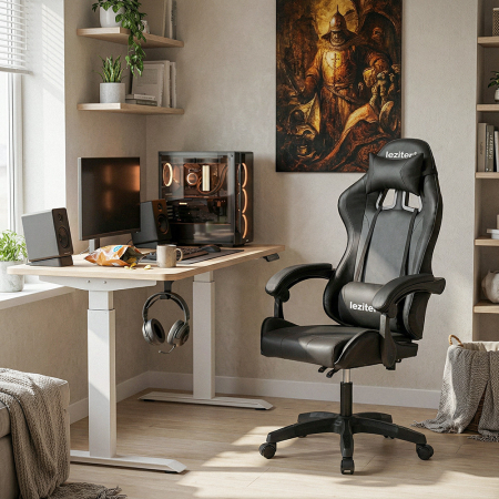 Leziter Raven gamer birou scaun pivotant negru [1]