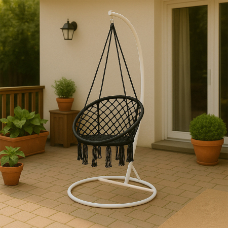 Leziter Scaun suspendat Cardenas cu suport alb-negru [1]