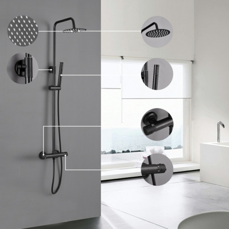 Leziter Set de duș Teton Black cu baterie termostatică [2]