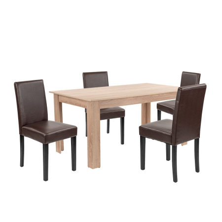Mobilier sufragerie - Leziter Set de masă Leon 4+1, stejar Sonoma-maro
