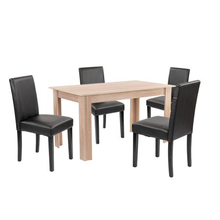 Mobilier sufragerie - Leziter Set de masă Leon 4+1, stejar Sonoma-negru