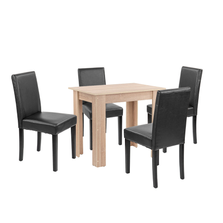 Mobilier sufragerie - Leziter Set de masă Leon 4+1, stejar Sonoma-negru