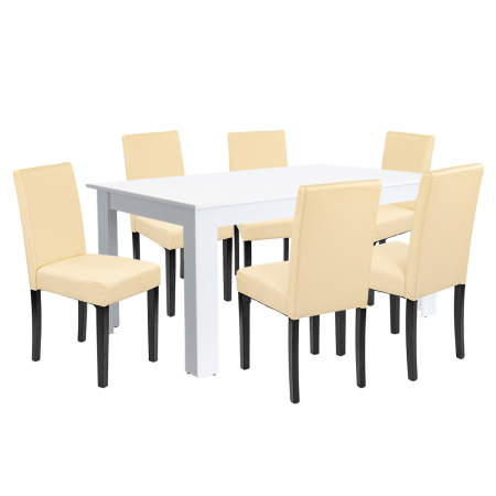 Mobilier sufragerie - Leziter Set de masă Leon 6+1 alb-bej