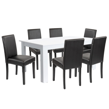 Mobilier sufragerie - Leziter Set de masă Leon 6+1 alb-negru