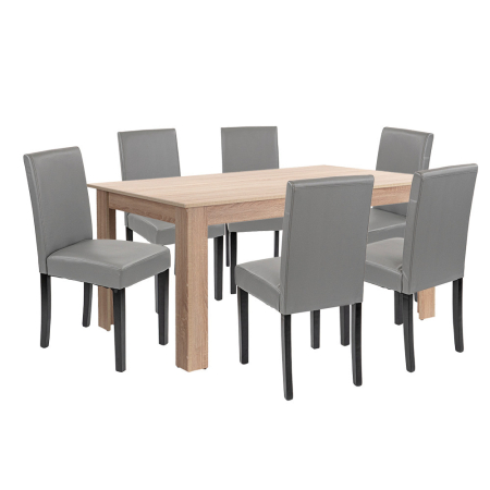 Mobilier sufragerie - Leziter Set de masă Leon 6+1, gri stejar Sonoma