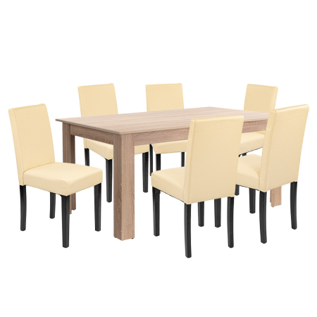 Mobilier sufragerie - Leziter Set de masă Leon 6+1 stejar Sonoma-bej