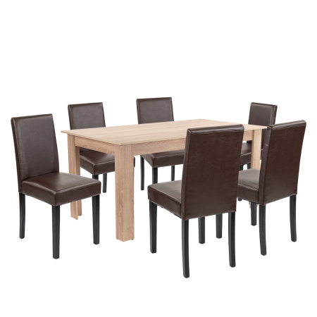 Mobilier sufragerie - Leziter Set de masă Leon 6+1, stejar Sonoma-maro