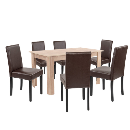 Mobilier sufragerie - Leziter Set de masă Leon 6+1, stejar Sonoma-maro