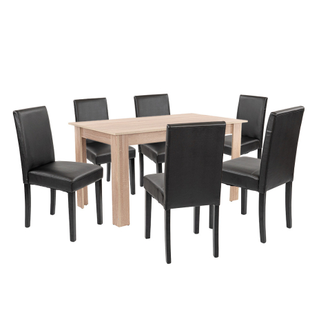 Mobilier sufragerie - Leziter Set de masă Leon 6+1, stejar Sonoma-negru