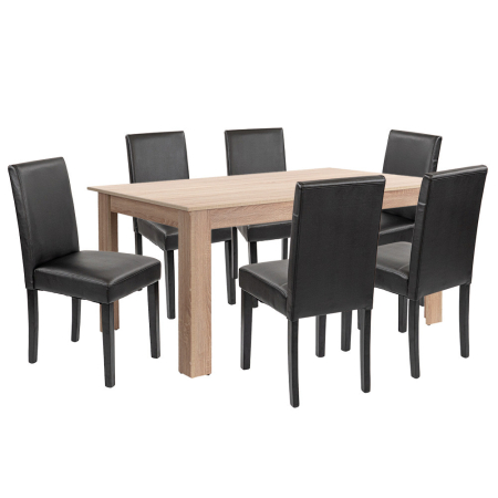 Mobilier sufragerie - Leziter Set de masă Leon 6+1, stejar Sonoma-negru