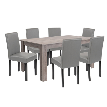 Mobilier sufragerie - Leziter Set de masă Leon 6+1 stejar York gri